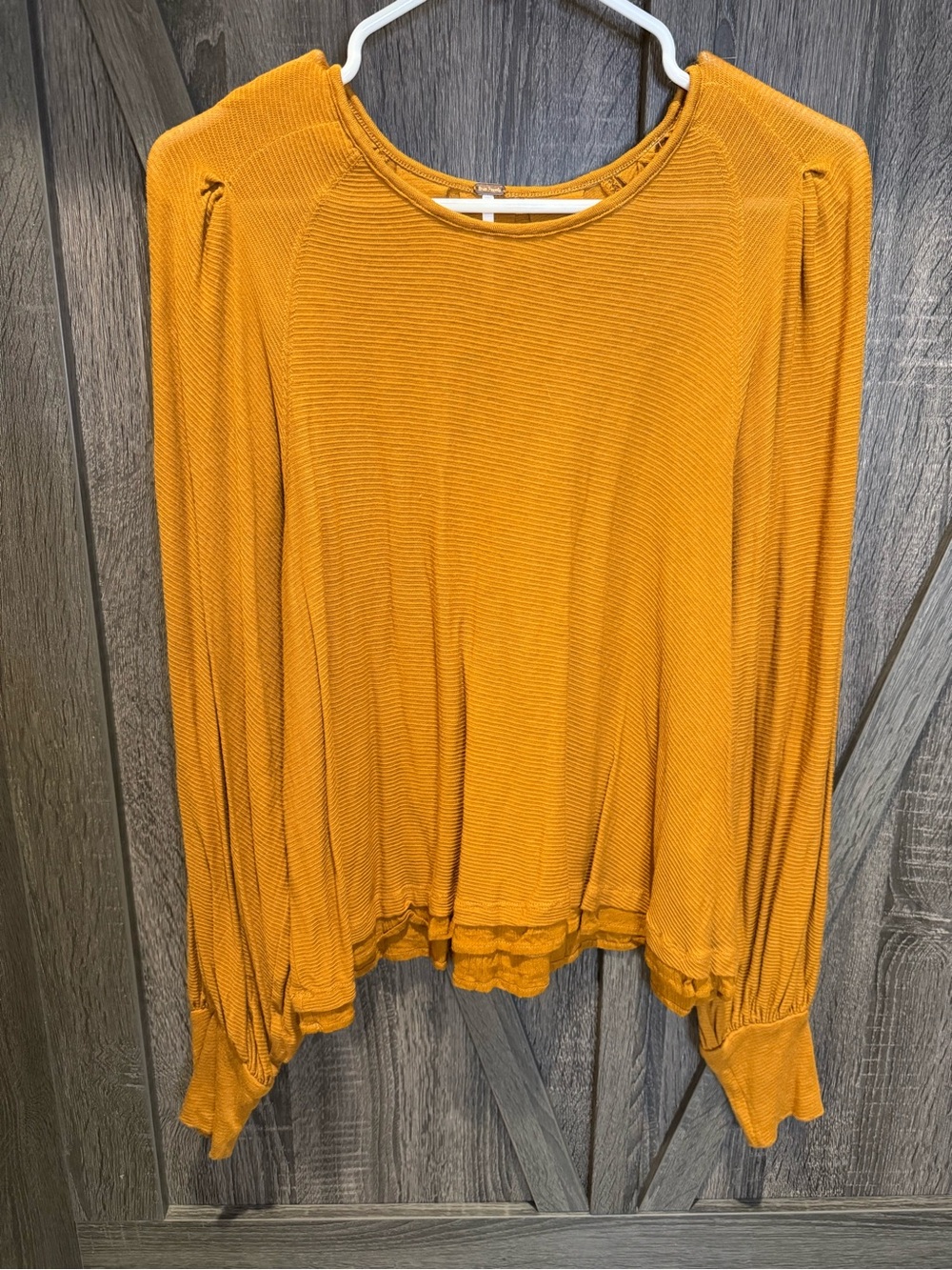 Free People Mustard Ribbed Long-Sleeve Top